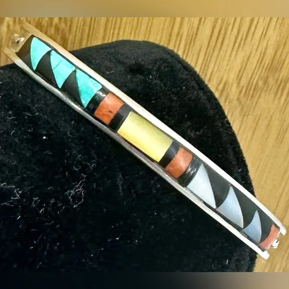 ZUNI JOHN & ROSALIE BOWANNIE JRB Navajo Sterling Silver Turquoise Cuff Bracelet - Picture 4 of 12